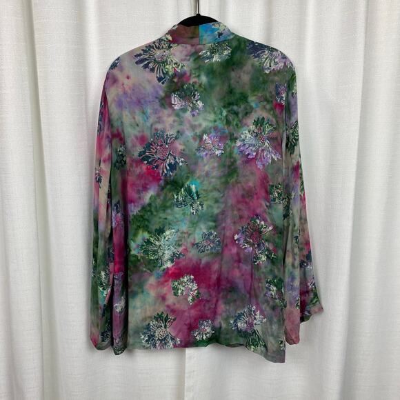 Soft Surroundings Green&Purple Tie Dye Floral Open Front Cardigan Kimono Sz.XL - Picture 7 of 12